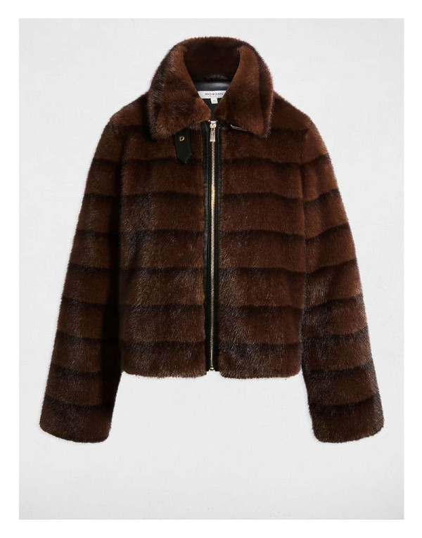 Manteau fausse fourrure marron femme vue de face