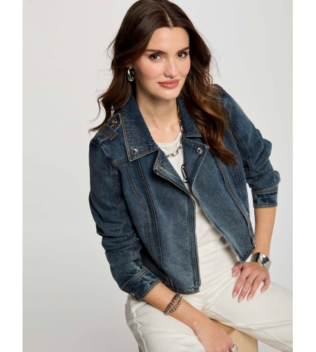 Veste courte en jean denim stone femme Morgan