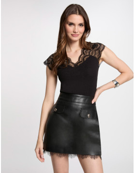 T-shirt Morgan côtelé à dentelle femme