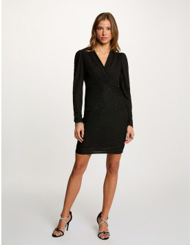 Robe courte drapée noire à paillettes femme Morgan