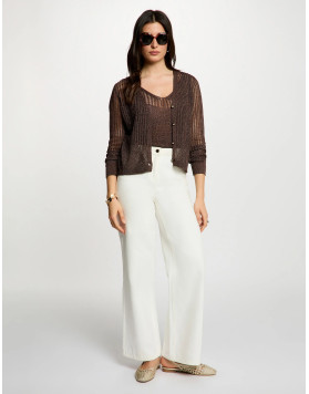 Gilet ajouré manches longues marron foncé femme Morgan