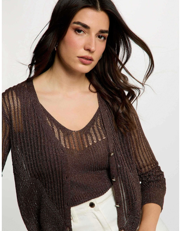 Gilet maille femme Morgan marron
