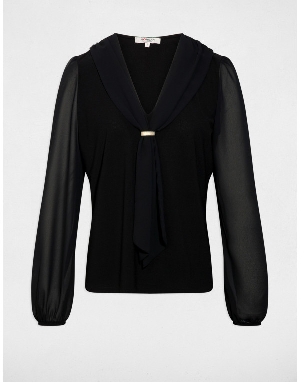 T-shirt noir col lavallière Morgan THIVAL femme