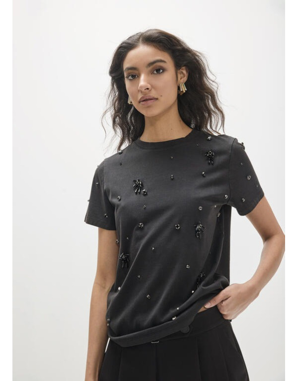 T-shirt noir à strass Lola Casademunt femme