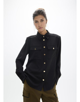 Chemise militaire noire à strass femme Lola Casademunt