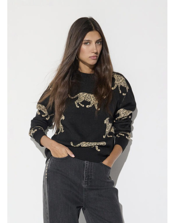 Pull jacquard léopards noir Lola Casademunt femme