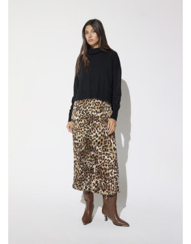 Robe longue 2-en-1 noire et léopard à jupe plissée femme Lola Casademunt