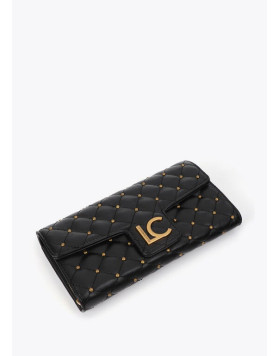 Portefeuille matelassé noir à mini clous femme Lola Casademunt