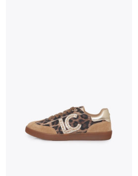 Baskets léopard en croûte de cuir à logo strass Lola Casademunt