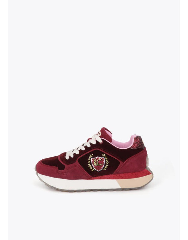 Baskets plateforme bordeaux en cuir à écusson bijou Lola Casademunt