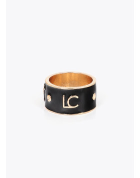 Bague large noire laquée logo LC Lola Casademunt