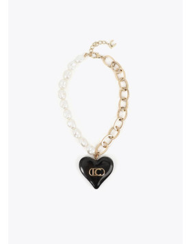 Collier Perles et Chaîne Dorée à Cœur Noir Lola Casademunt