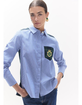 Chemise rayée bleu ciel et tartan à écusson Lola Casademunt