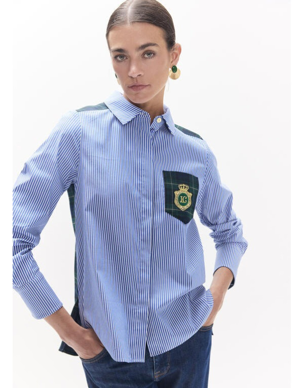 Chemise rayée bleu ciel et tartan Lola Casademunt femme