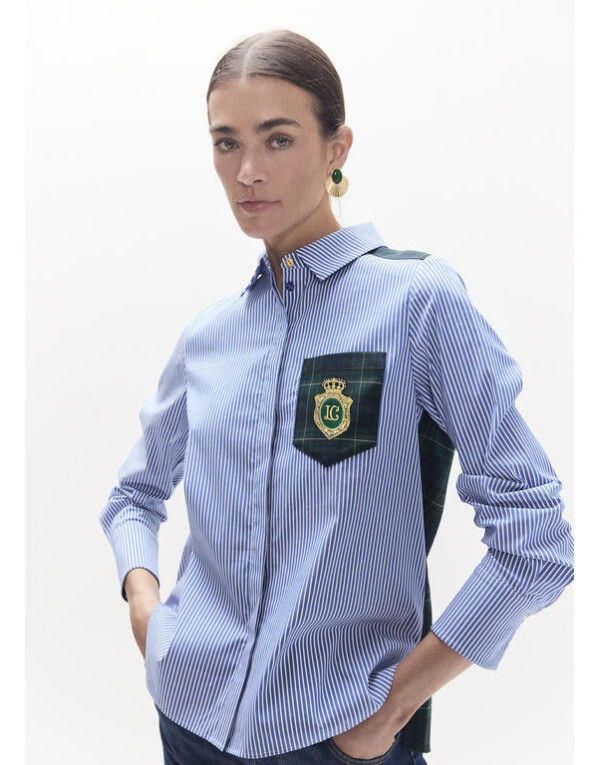 Chemise rayée bleu ciel et tartan Lola Casademunt femme