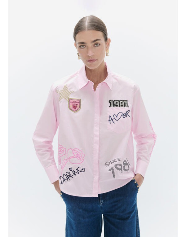 Chemise rose en popeline à écussons Lola Casademunt femme