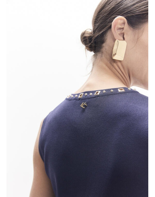 Top sans manches marine à clous Lola Casademunt femme