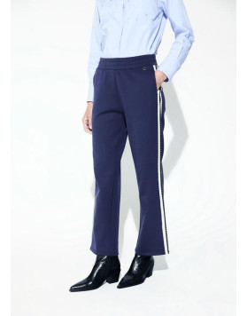 Pantalon jogger marine à bandes latérales et strass Lola Casademunt