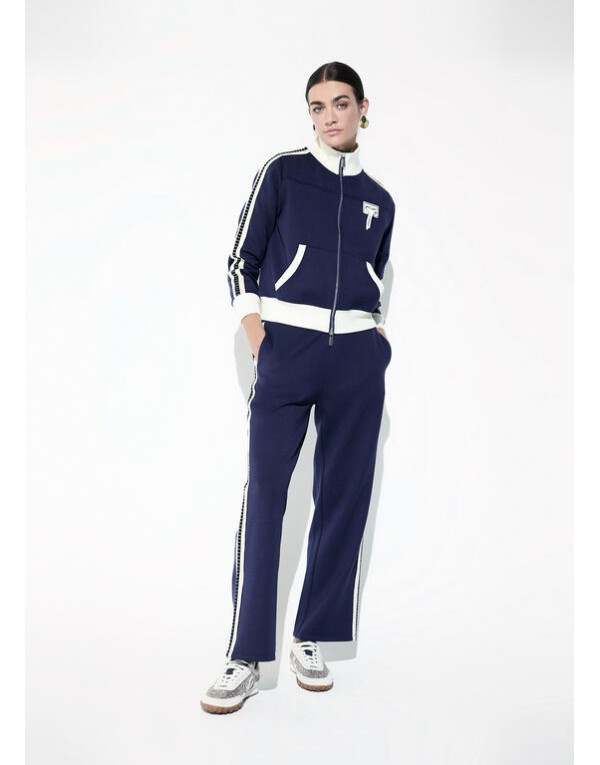 Pantalon jogger marine à bandes et strass Lola Casademunt femme