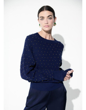 Pull bleu marine à perles métalliques Lola Casademunt