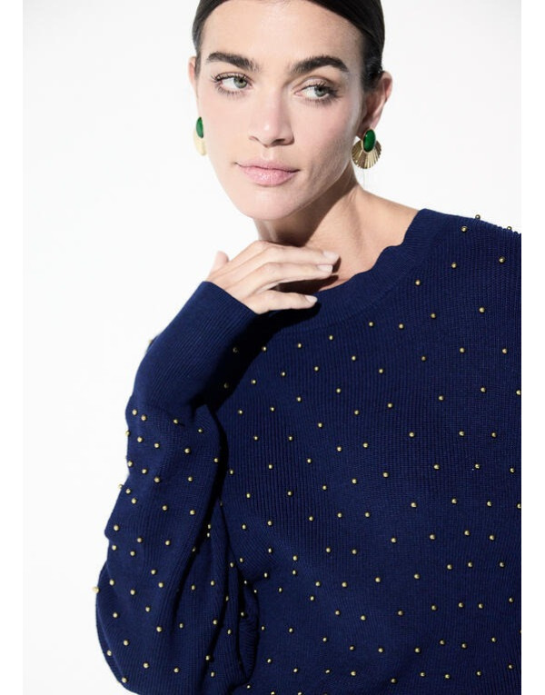 Pull bleu marine à perles métalliques Lola Casademunt femme