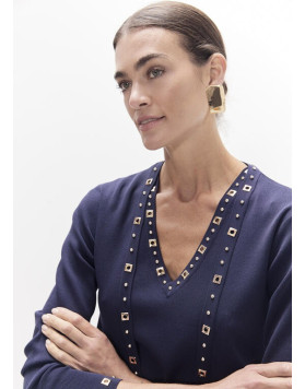 Cardigan long bleu marine à clous Lola Casademunt