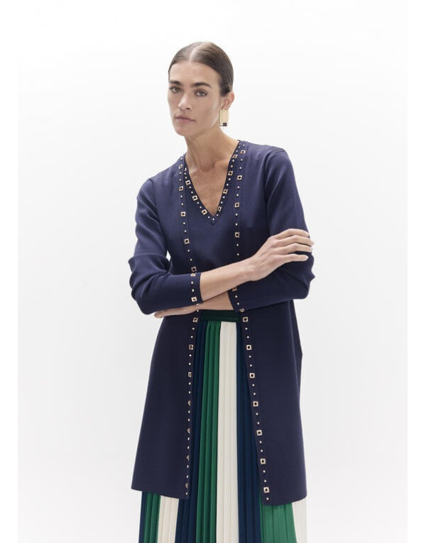 Cardigan long bleu marine à clous Lola Casademunt femme