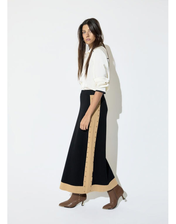 Jupe midi noire à contraste beige Lola Casademunt