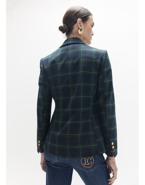 Blazer tartan bleu marine et vert Lola Casademunt vue de dos