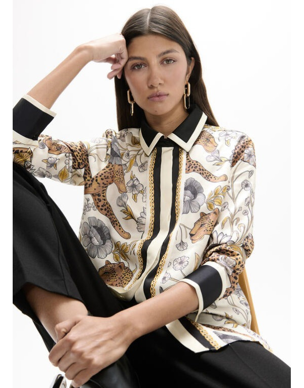 Chemise léopard et fleurs Lola Casademunt écru noir camel
