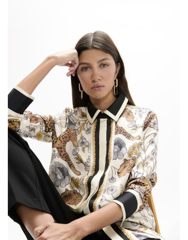 Chemise léopard et fleurs Lola Casademunt écru noir camel