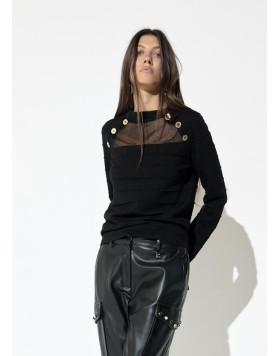 Pull noir à empiècement transparent Lola Casademunt
